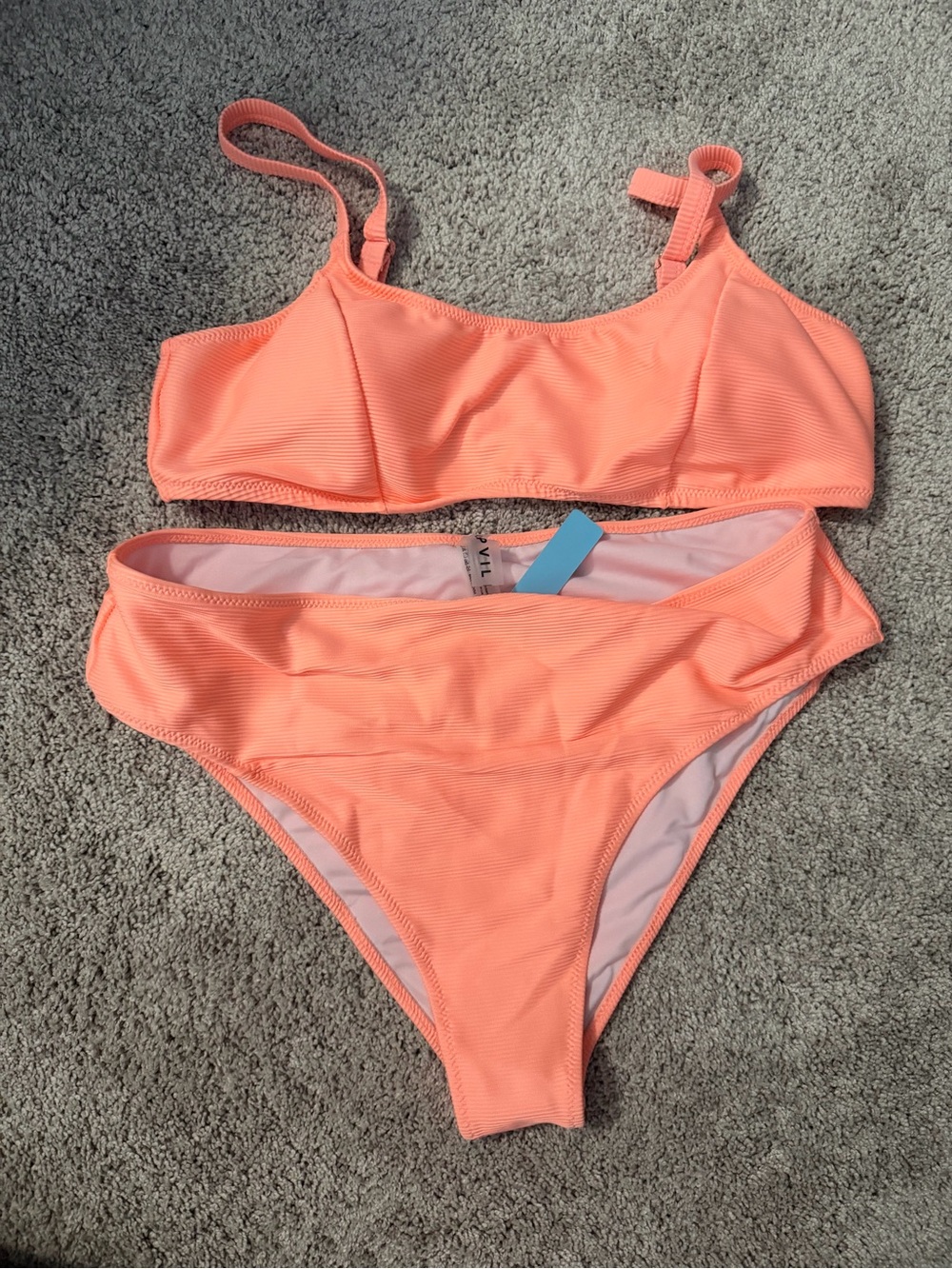 Women's Coral Ribbed Bikini Set – Stylish High-Waist Two-Piece